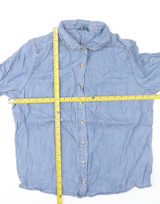 Cotton Traders Women's Blue Lyocell Button-Up Shirt Size 16 Regular Fit