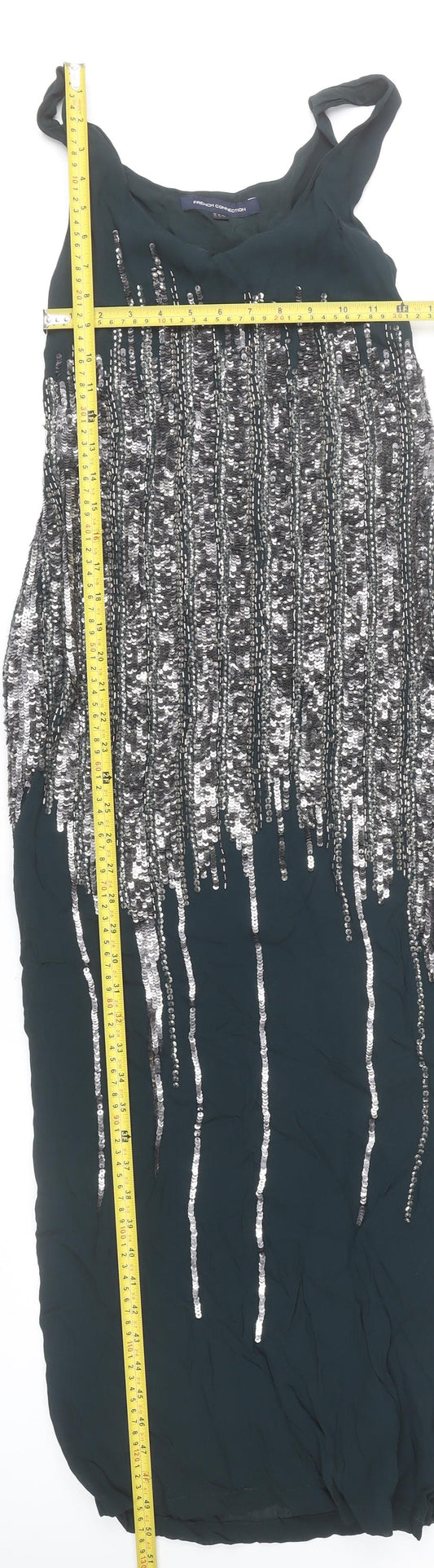 French Connection Women’s Green Sequin Shift Dress UK 10 Party Cocktail