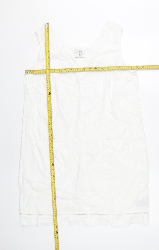 Next Women’s White Linen Viscose Knee Length Sleeveless Shift Dress Size 14