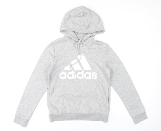 Additional front view of Adidas Women’s Grey Pullover Hoodie, size S, Regular Fit Sports Logo