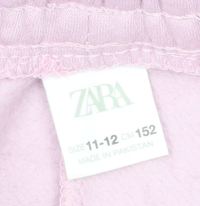 Zara Girls Pink Sweatpants 11-12 Years London Print Fleece Elastic Waist