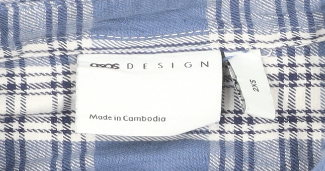 ASOS DESIGN Men's Blue Check Woven Short Sleeve 2XS Button-Up Shirt