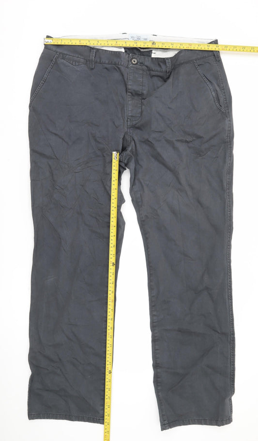 Next Men's Black Classic Chino Trousers 40L Straight Leg Cotton