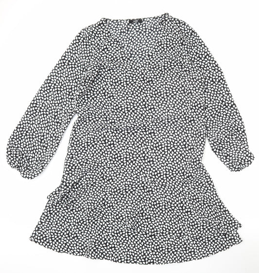 Additional front view of Wallis Women’s Black Geometric Short A-Line Dress, size UK 10