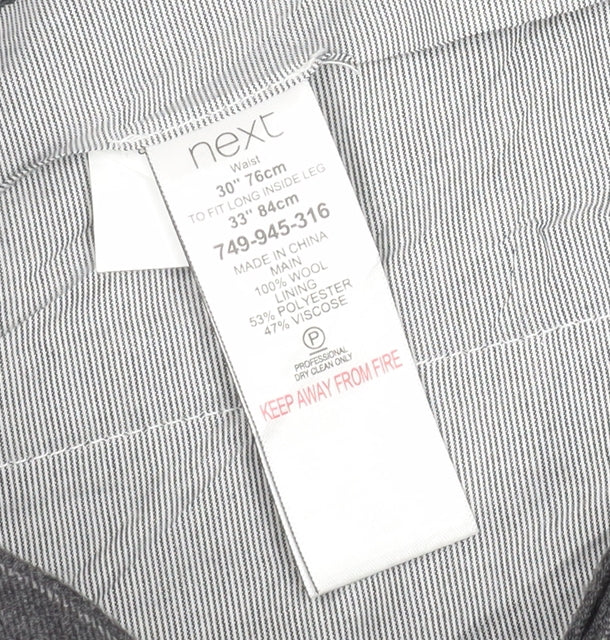 Next Men's Grey Pinstripe Wool Dress Trousers 30x33 Straight Leg