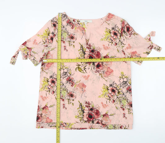 Next Women's Pink Floral Blouse Size 10 Short Sleeve V-Neck