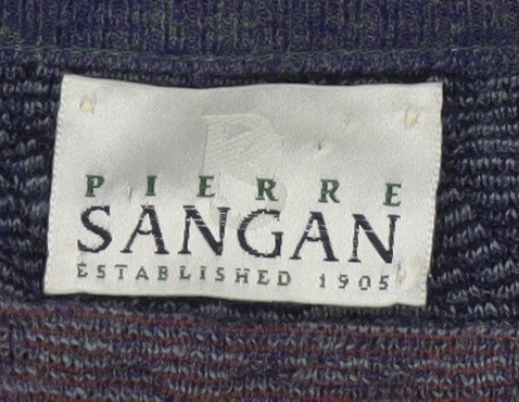 Pierre Sangan Men's Multicoloured Geometric Wool Blend V-Neck Jumper L