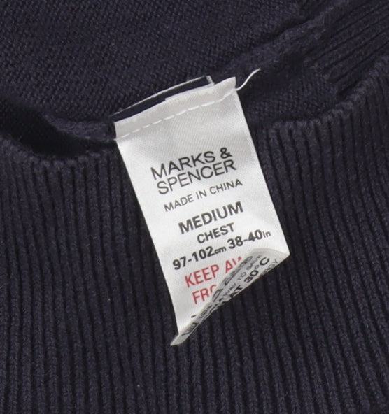 Marks & Spencer Men’s Blue Argyle V-Neck Cotton Golf Jumper M