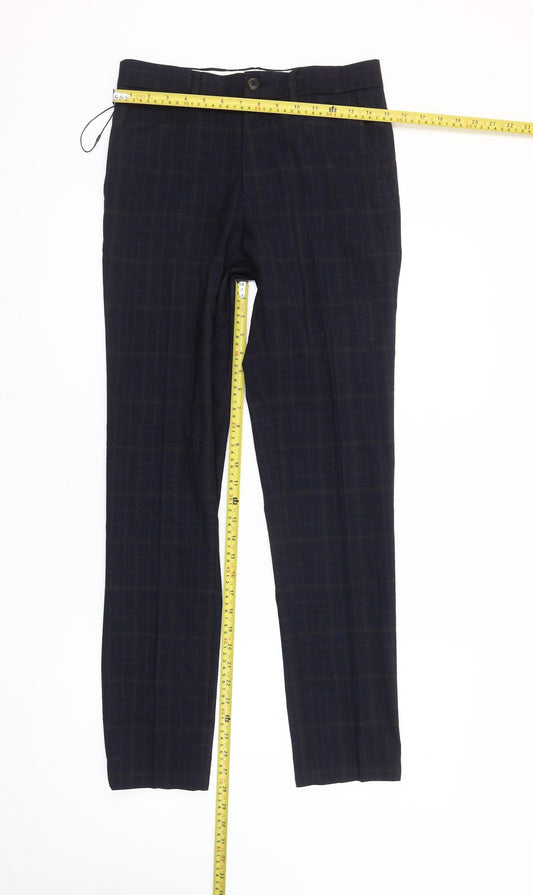 Marks and Spencer Men's Blue Check Skinny Fit Dress Trousers 28x31