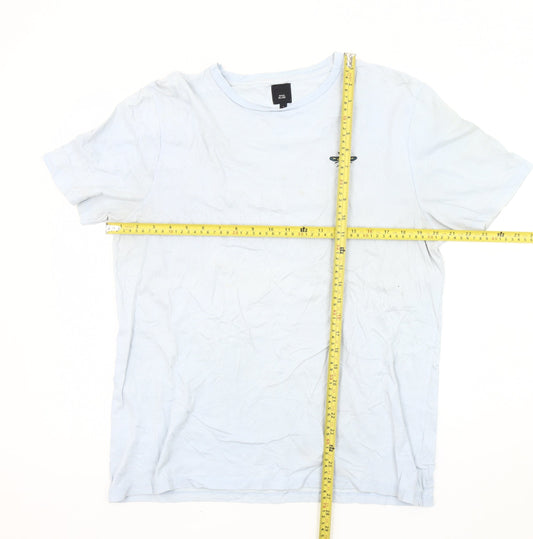 River Island Men’s Blue Cotton Crew Neck Bee Embroidered T-Shirt L