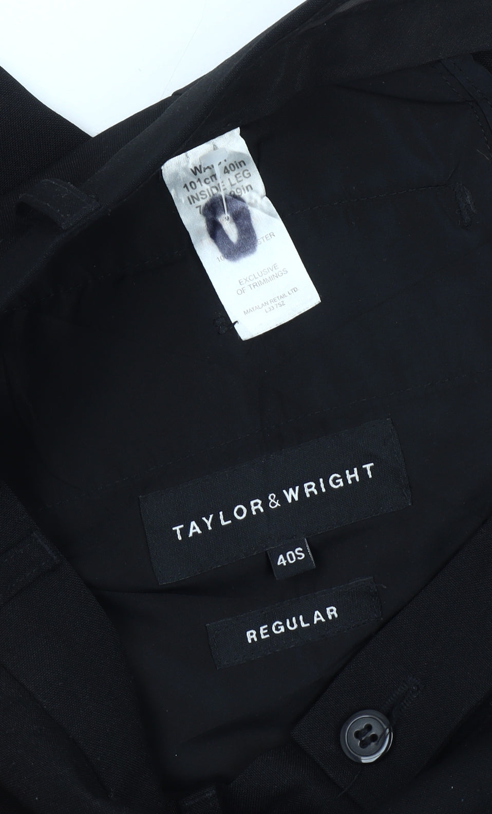 Taylor & Wright Men's Black 40S Regular Fit Dress Trousers