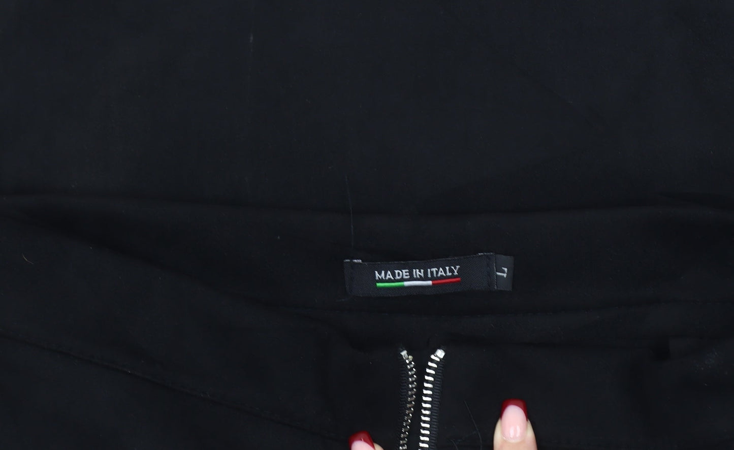 Women's Black High Rise Pencil Skirt L Italian Made Zip Detail