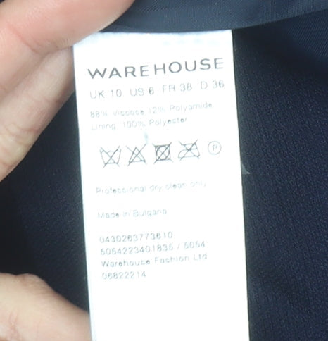 Warehouse Women’s Blue UK 10 Single Breasted Notch Lapel Blazer