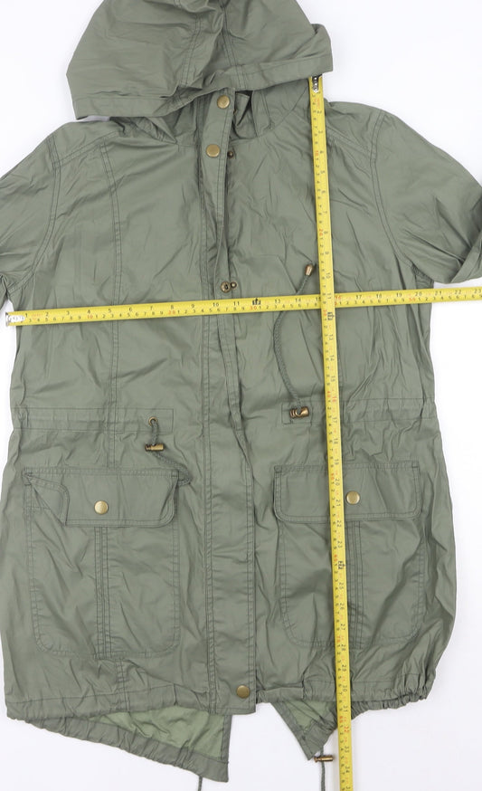 F&F Women’s Green Cotton Parka Jacket Size 14 Hooded Mid-Length