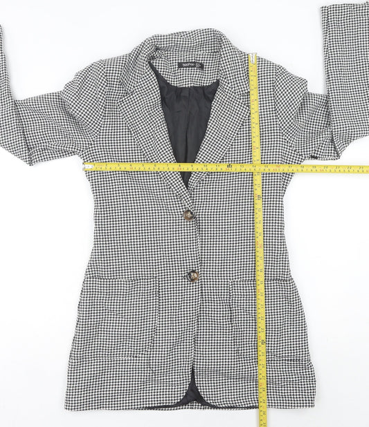 Boohoo Women’s Black Houndstooth Mid-Length Blazer UK 10