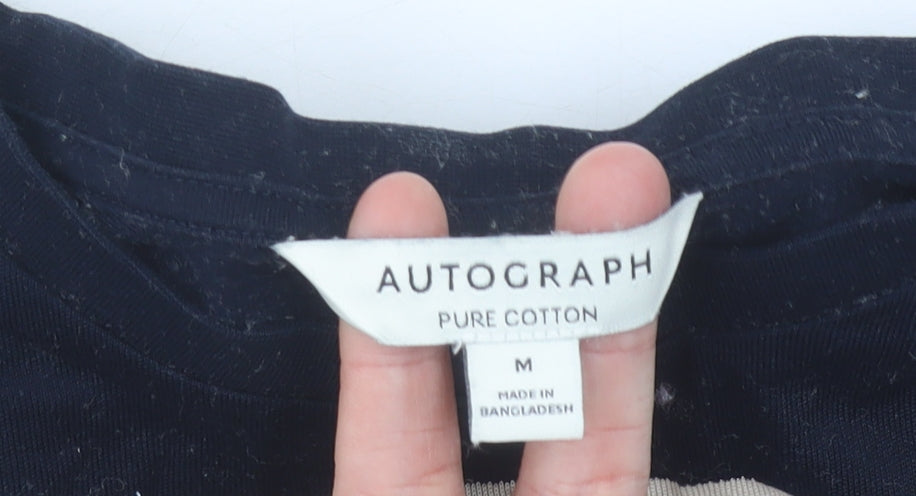 Marks and Spencer Men’s Blue Striped Cotton Crew Neck T-Shirt M