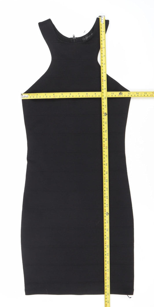 Topshop Women’s Black Bodycon Knit Dress UK 6 Scoop Neck Sleeveless