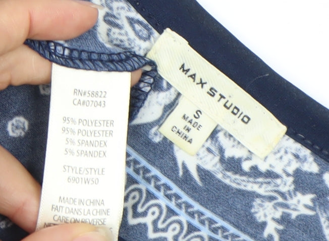 Max Studio Women’s Blue Polka Dot A-Line Dress Size S Knee Length