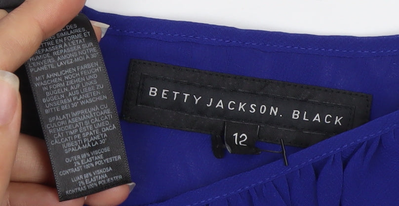 Betty Jackson Black Women's Blue Size 12 Blouse 3/4 Sleeve Work Top