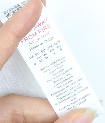 Boohoo Womens Multicoloured Sequin Halter Cropped Tank Top Size 8 Party