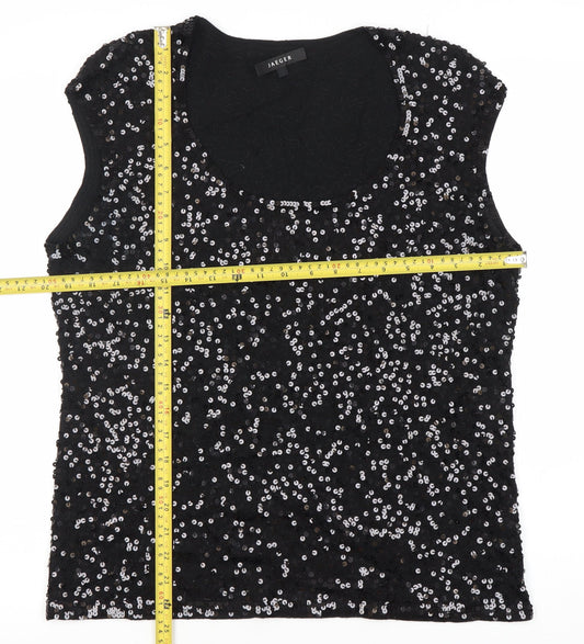 Jaeger Women’s Black Sequin Wool Sleeveless Tank Top XL