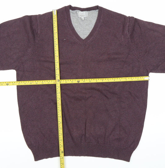 Marks and Spencer Men's Purple Cotton V-Neck Jumper L Regular Fit