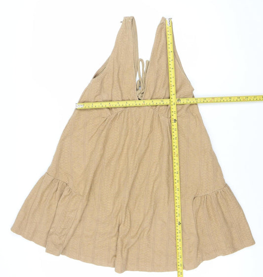 Pull&Bear Women's Beige Sleeveless A-Line Knit Dress Size S