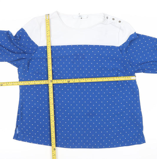 John Lewis Women’s Blue Polka Dot Blouse Size 16 Boat Neck 3/4 Flared Sleeve