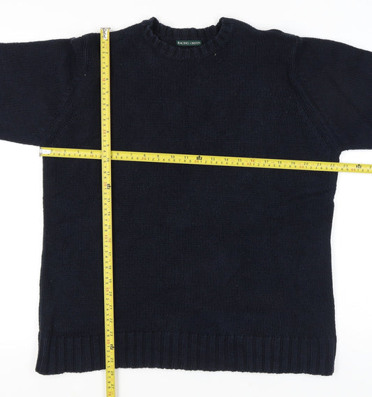 Racing Green Men's Blue Cotton Crew Neck Jumper M Regular Fit