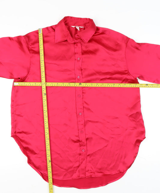 H&M Women’s Pink Satin Long Sleeve Button-Up Shirt XS