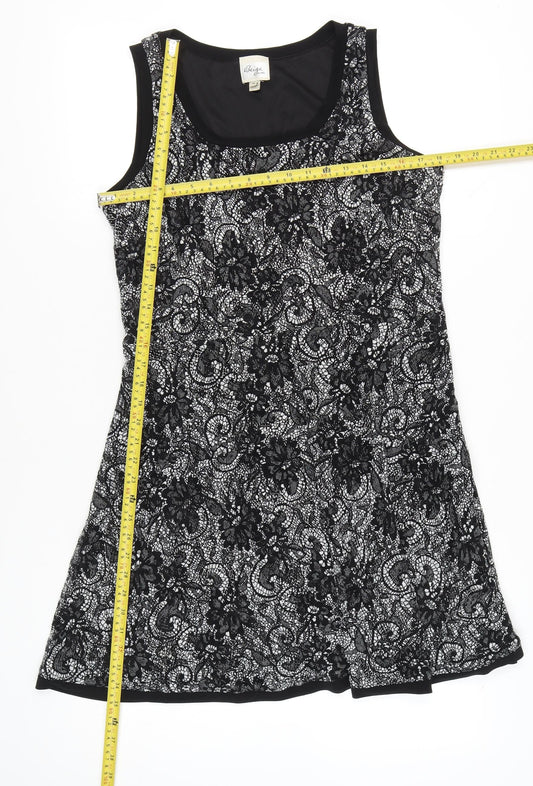 Beige by eci Women’s Black Lace Floral A-Line Dress Size 14