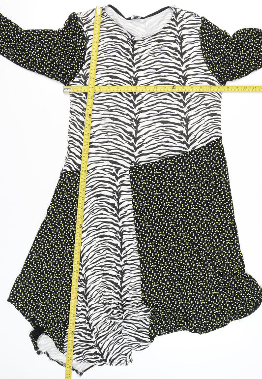 Simply Be Women’s Black Zebra Polka Dot Asymmetric Midi Dress UK 16