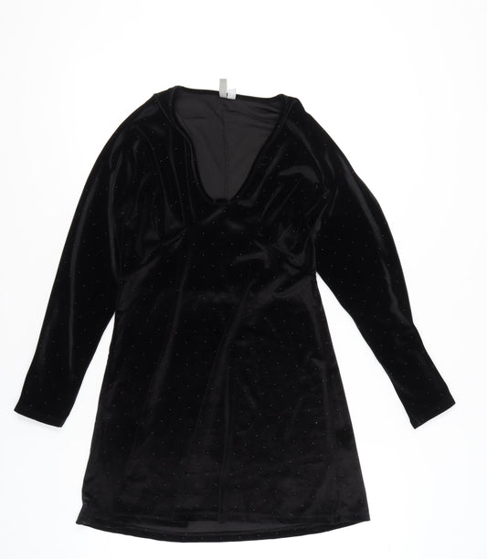 ASOS Women’s Black Velvet Bodycon Dress UK 10 Party Long Sleeve