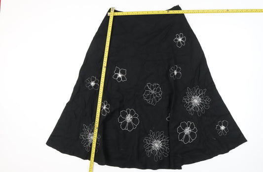 Hobbs Women’s Black Silk A-Line Knee Length Floral Skirt Size 12