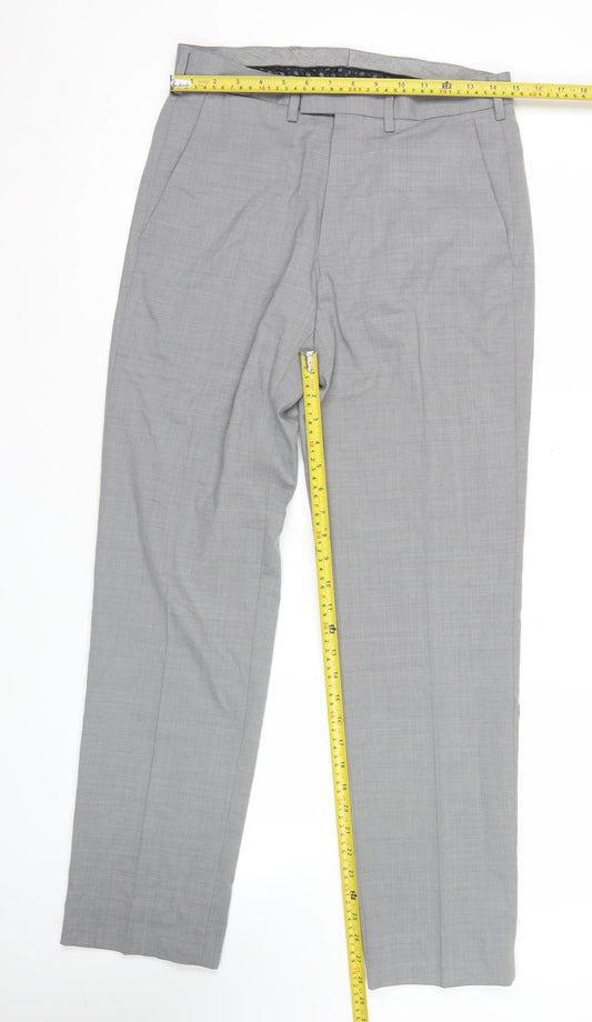 Marks and Spencer Men's Grey 30W 31L Regular Fit Wool Blend Dress Pants