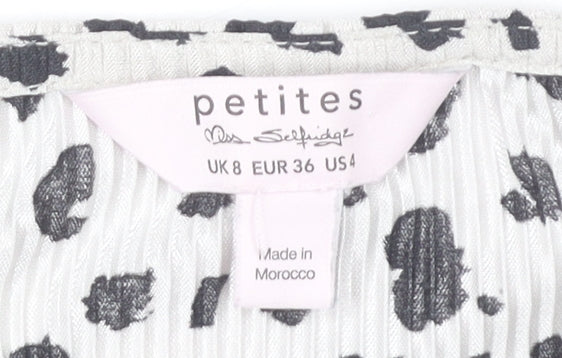 Miss Selfridge Petites Women’s White Animal Print Cropped Blouse UK 8