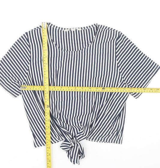 Miss Selfridge Women’s Blue Striped Cropped Tie T-Shirt Size 14