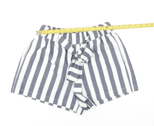 Pull&Bear Women Blue Striped Paperbag Shorts Size 14 High Waist
