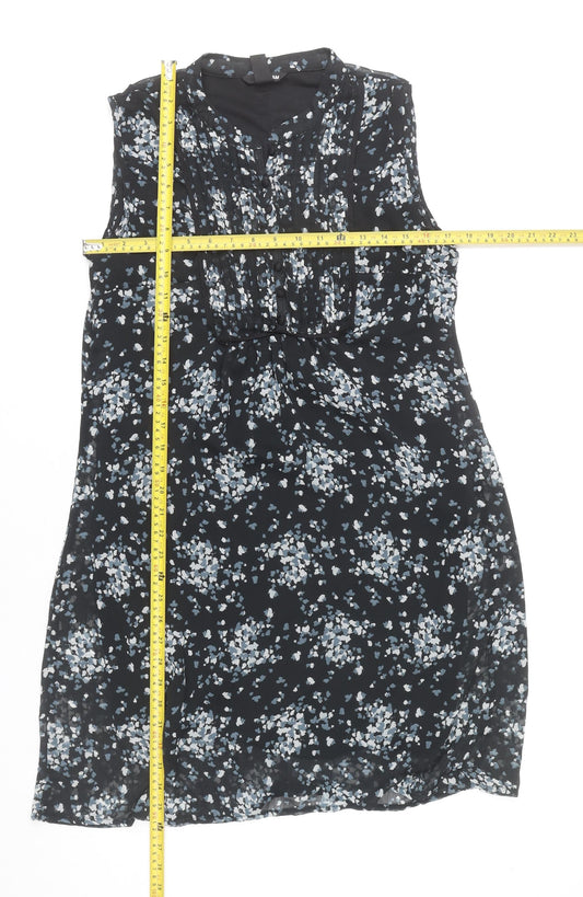 H&M Women’s Black Floral Knee Length Shift Dress Size 14 Sleeveless
