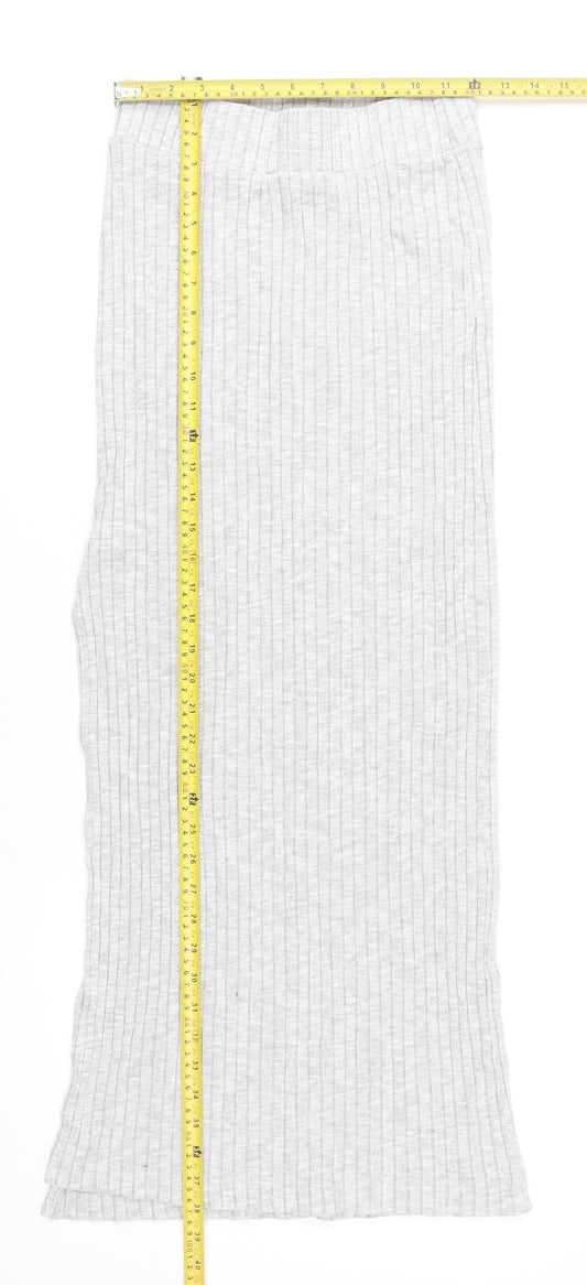 ASOS Women’s Grey Ribbed Knit Midi Straight Skirt Size 8 High Rise Stretch