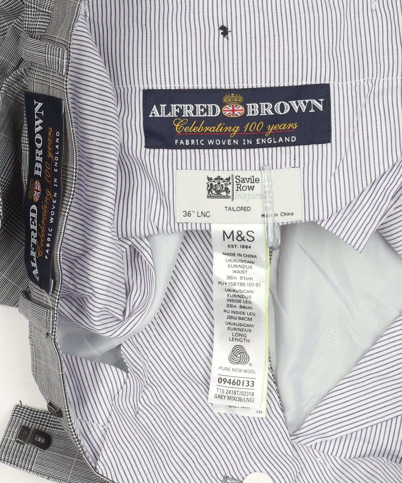 Marks and Spencer Men's Grey Check Wool Dress Pants 36x33 Classic Fit