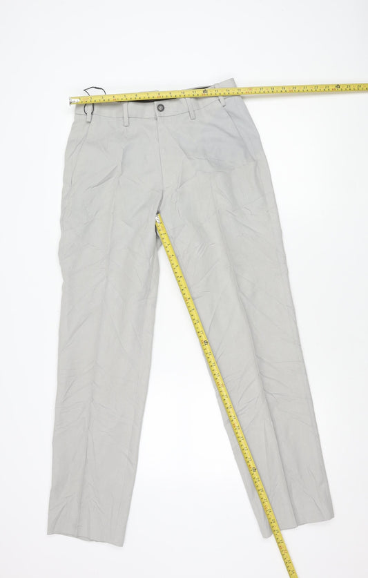 Marks and Spencer Men's Grey 30in Waist 31in Leg Regular Fit Chino Trousers