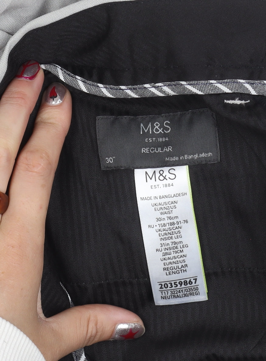 Marks and Spencer Men's Grey 30in Waist 31in Leg Regular Fit Chino Trousers