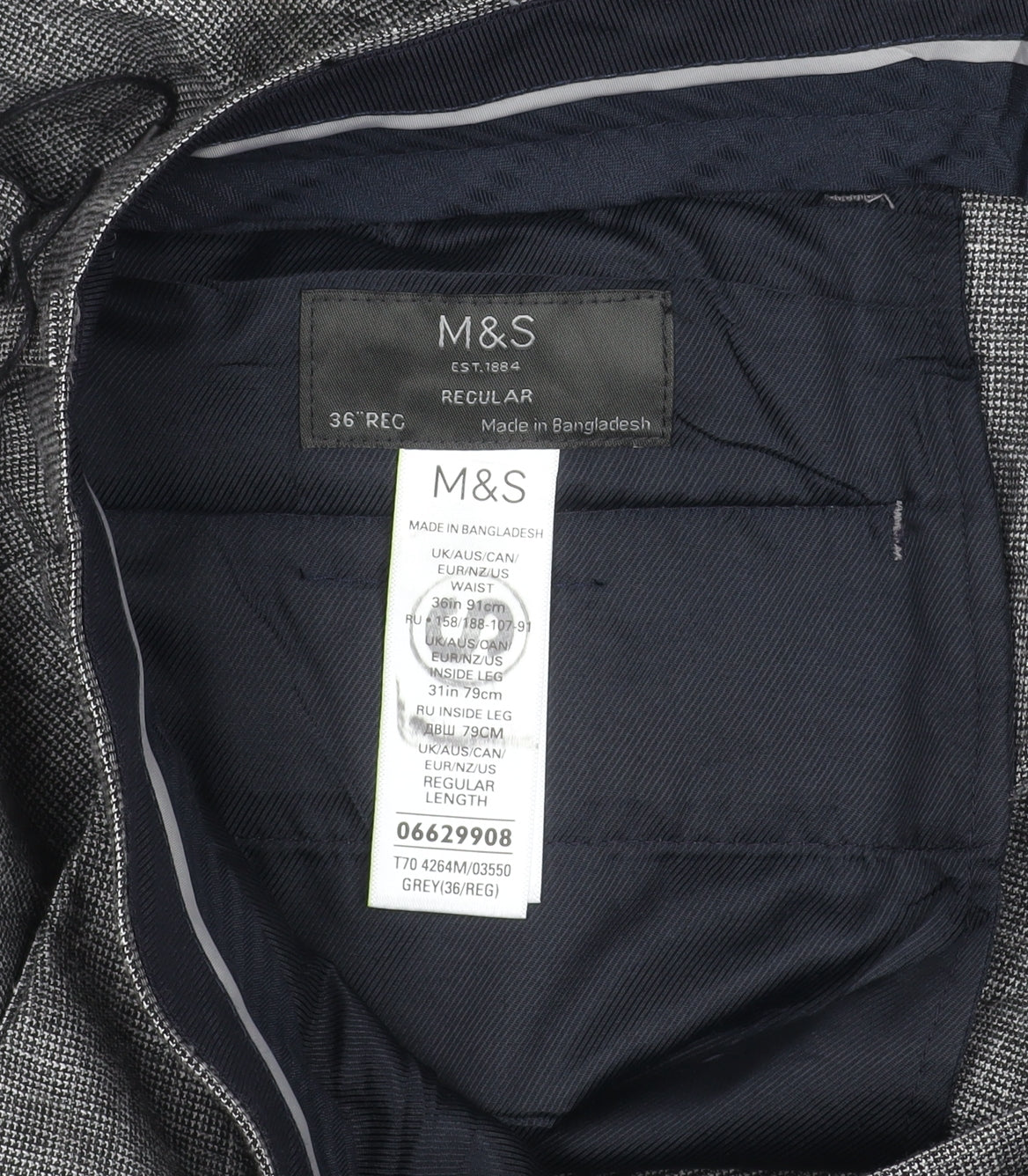 Marks and Spencer Mens Grey Check Dress Pants 36W 31L Regular Fit