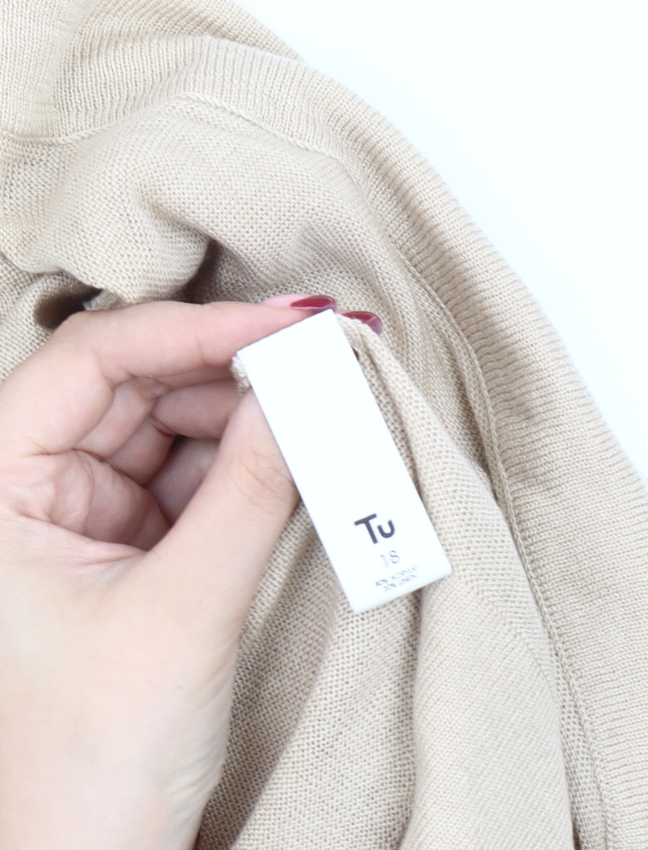 Tu Women’s Beige Crochet Detail Knit Cardigan Size 18