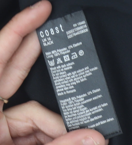 Coast Women’s Black Off-Shoulder Cropped Blouse UK 16 Woven Zip Party Top