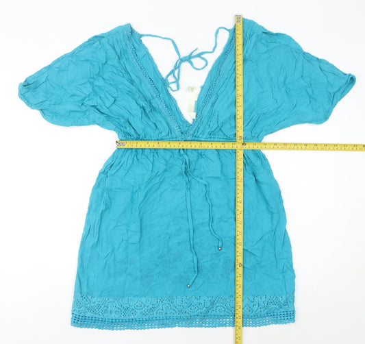 Accessorize Women’s Blue Viscose Kaftan Dress S Summer Crochet Detail