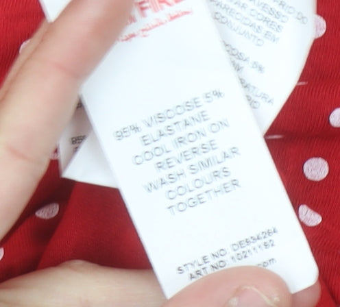 Missguided Women’s Red Polka Dot Bodycon Dress Size 12 Long Sleeve Retro