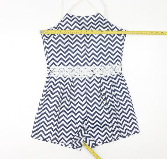 Quiz Women’s Blue Chevron Lace Trim Halter Playsuit Size L