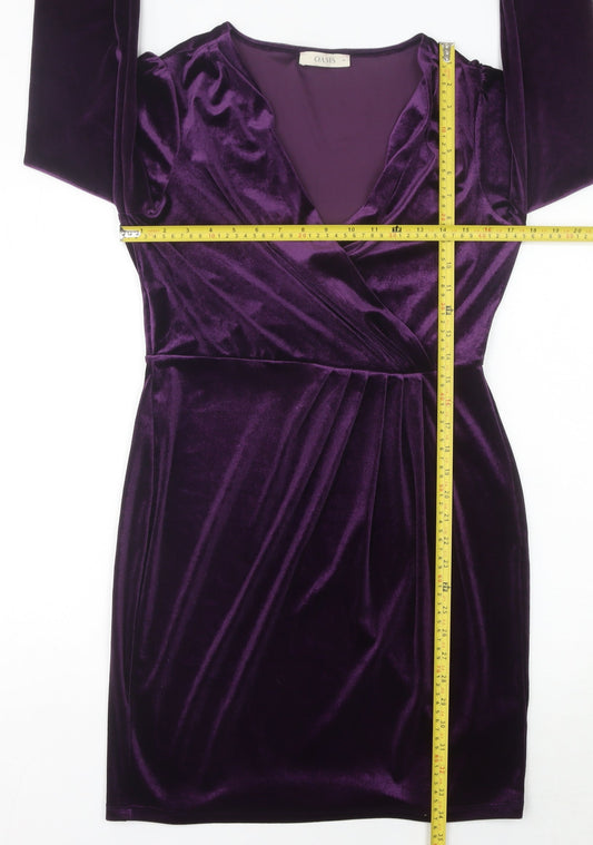 Oasis Women’s Purple Velvet Wrap Dress Long Sleeve Size L Party